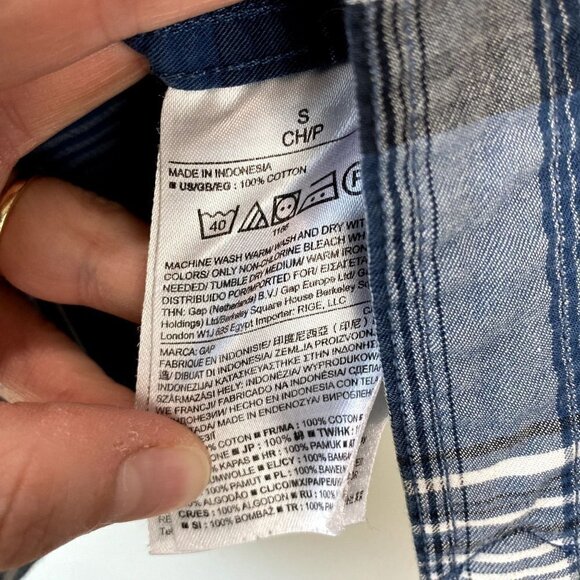 Gap Blue Plaid Button Down Shirt S - Picture 5 of 7